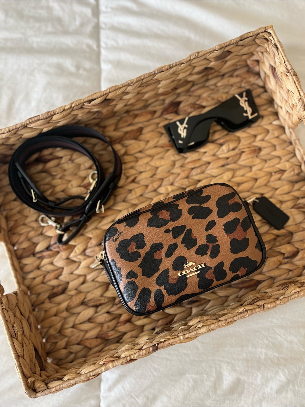 Coach Leopard Print Camera Crossbody Bag - Brown/Black